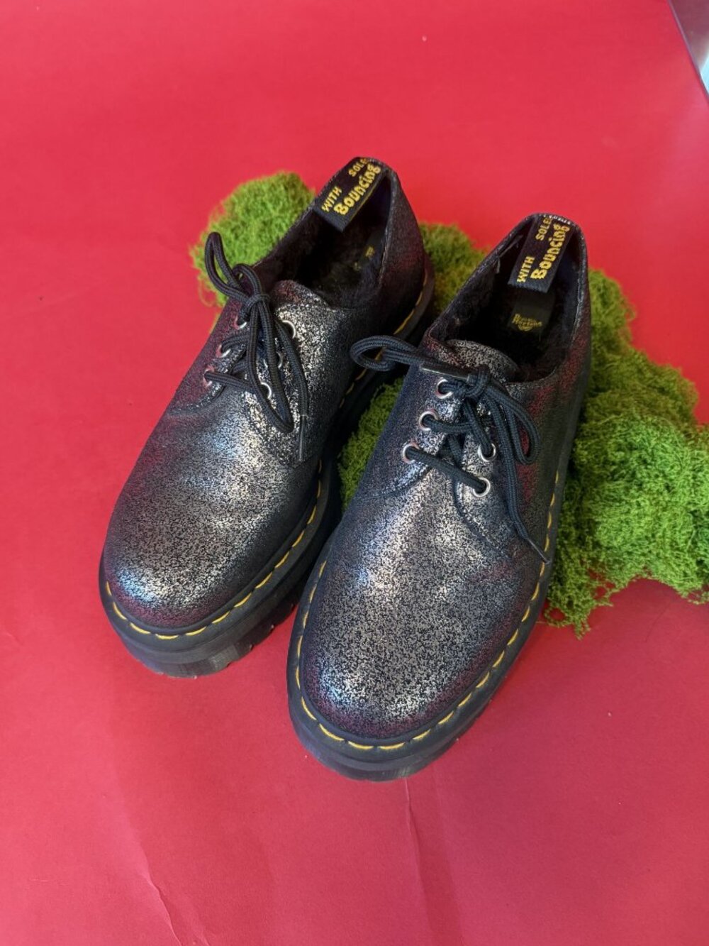 Dr. Martens Glitter Platform Oxford Shoes, Size EU 39 / US 8, Silver Sparkle